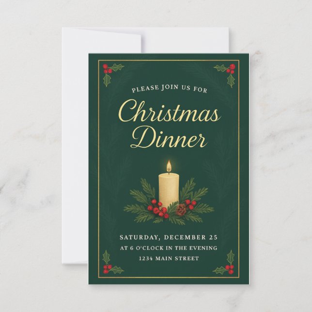 Convites Elegant Christmas Dinner Invitation (Frente)