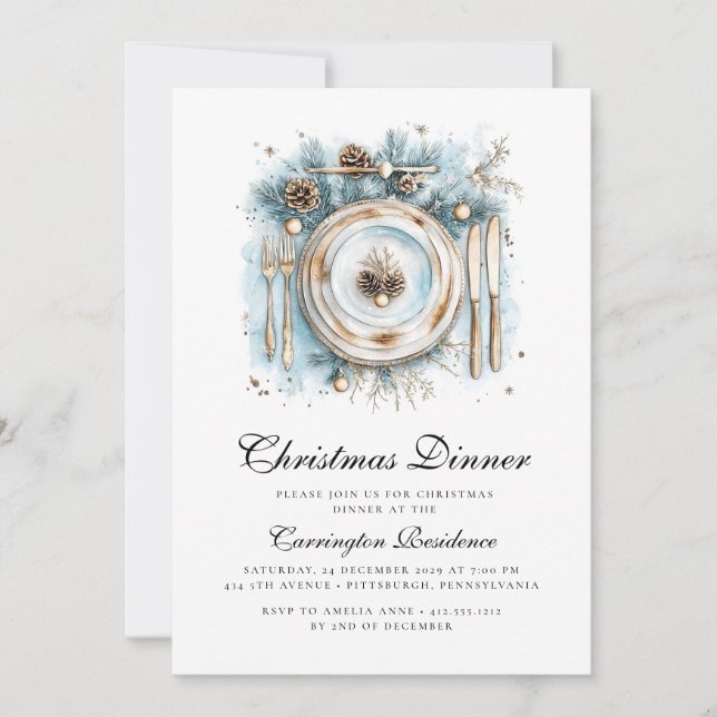 Convites Elegant Christmas Dinner Invitation  (Frente)