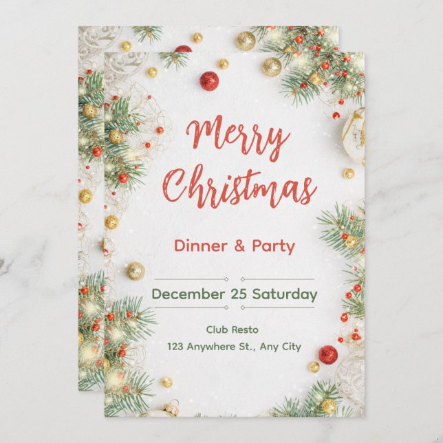 Convites Elegant Christmas Dinner Invitation (Frente/Verso)
