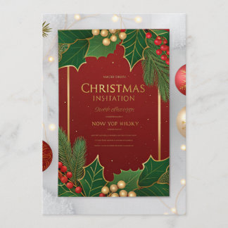 Convites Elegant Christmas Greeting Cards – Red & Green Hol