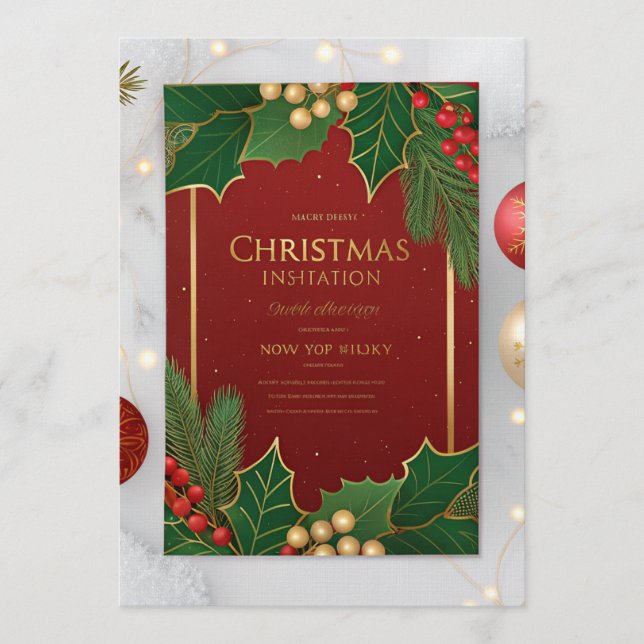 Convites Elegant Christmas Greeting Cards – Red & Green Hol (Frente)