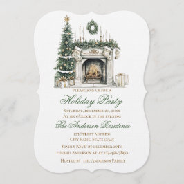 Convites Elegant Christmas Holiday Invitation Fireplace