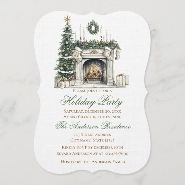 Convites Elegant Christmas Holiday Invitation Fireplace (Frente)