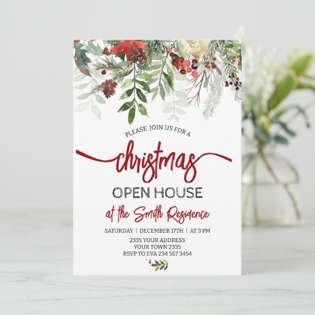 Convites Elegant Christmas Holiday Open House Party (Em pé/Frente)