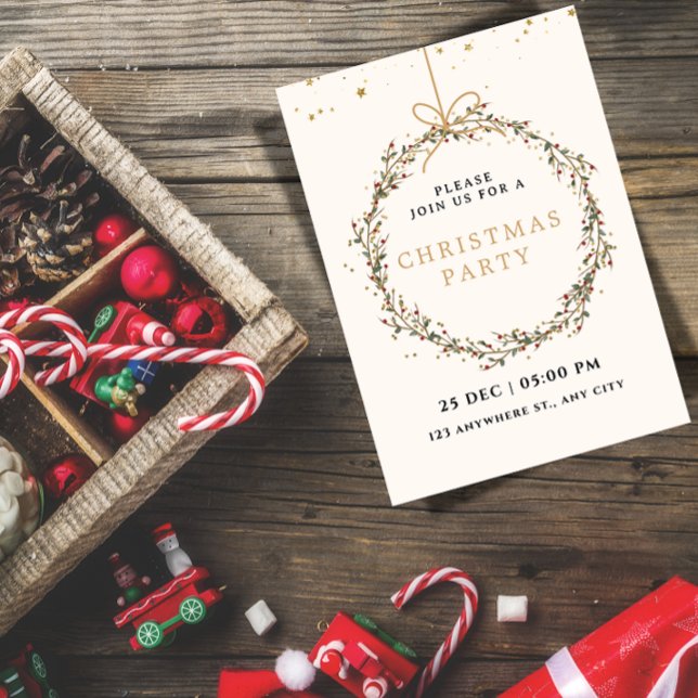 Convites Elegant Christmas Party Invitation with Wreath  (Criador carregado)