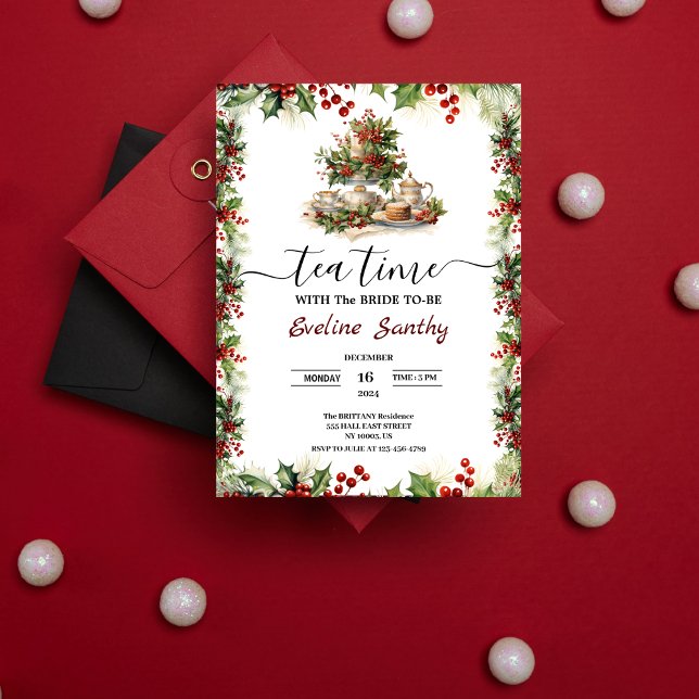 Convites Elegant Christmas Tea Party Floral Bridal Shower (Elegant Christmas Tea time Party Floral Bridal Shower Invitation)