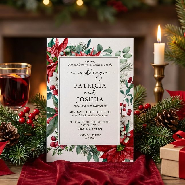 Convites Elegant Christmas Wedding Invitation Poinsettia (Criador carregado)
