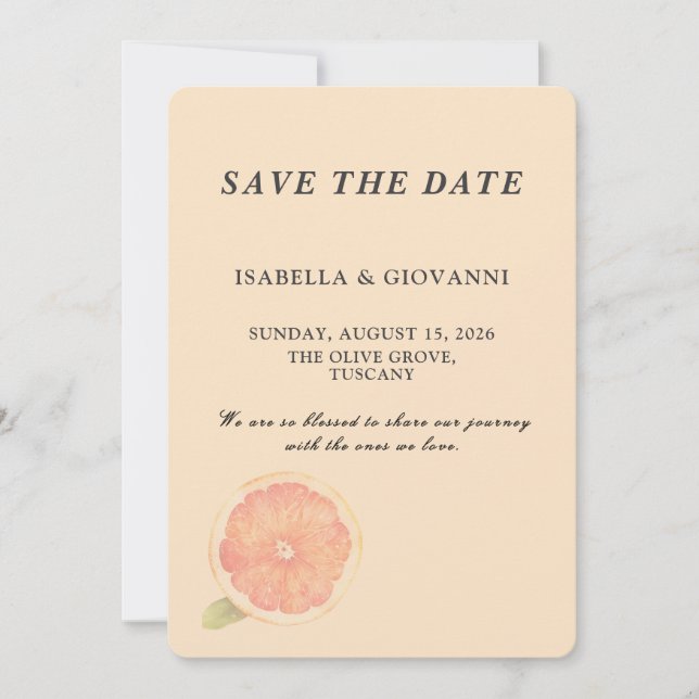 Convites Elegant Citrus Grapefruit Wedding Save the Date (Frente)