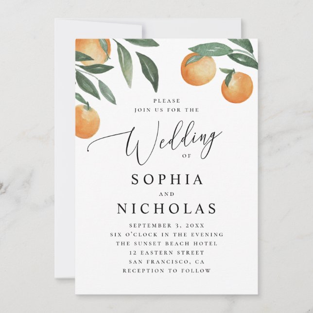 Convites Elegant Citrus Wedding | Italian Garden Orange (Frente)