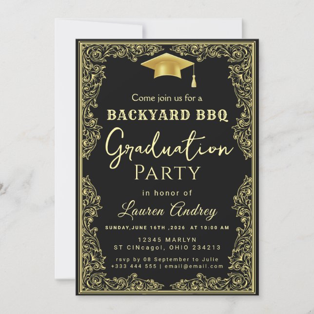 Convites Elegant Class of 2027 Grad Party Invite with Gold  (Frente)