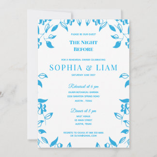 Convites elegant classic blue floral rehearsal Invitation