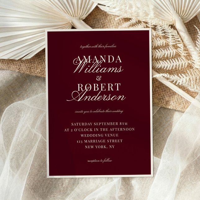Convites Elegant Classic Burgundy Old Money Wedding (Criador carregado)