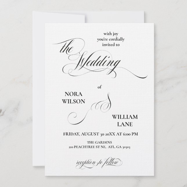 Convites Elegant Classic Calligraphy Wedding Invitation (Frente)