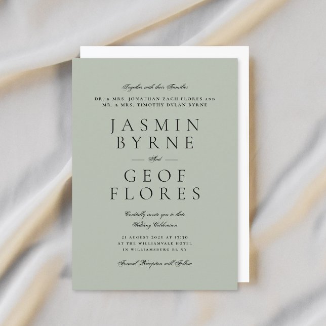 Convites Elegant Classic Light Sage Formal Wedding (Criador carregado)