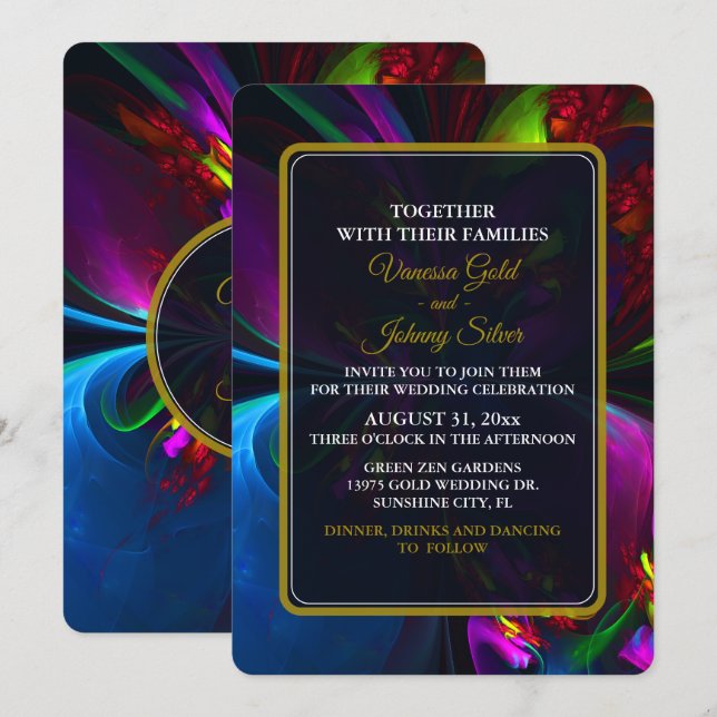 Convites Elegant Classic Modern Floral Pattern #902 Wedding (Frente/Verso)