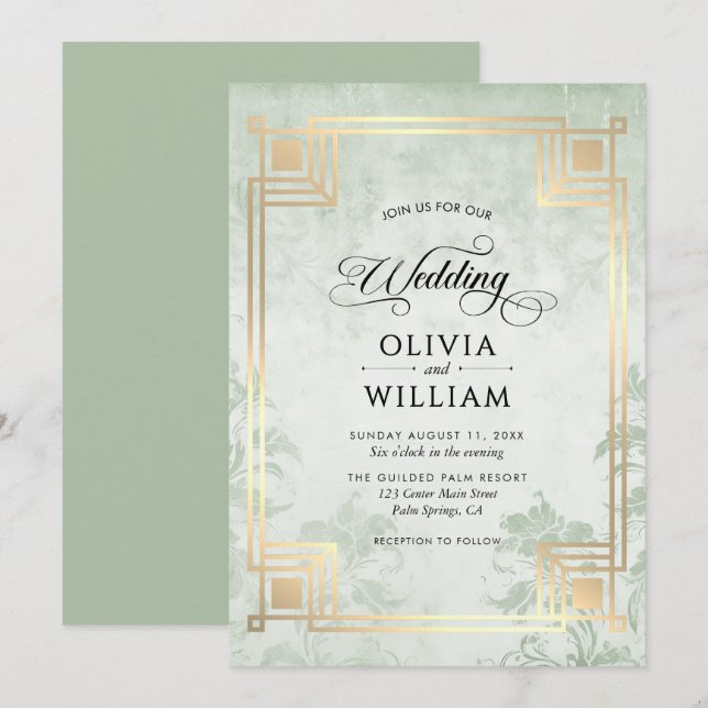 Convites Elegant Classic Sage Green Wedding (Frente/Verso)