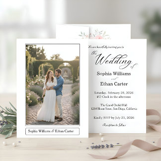 Convites Elegant Classic White Themed Photo Wedding
