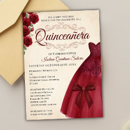 Convites Elegant Classy Quinceanera 15th birthday Burgundy 