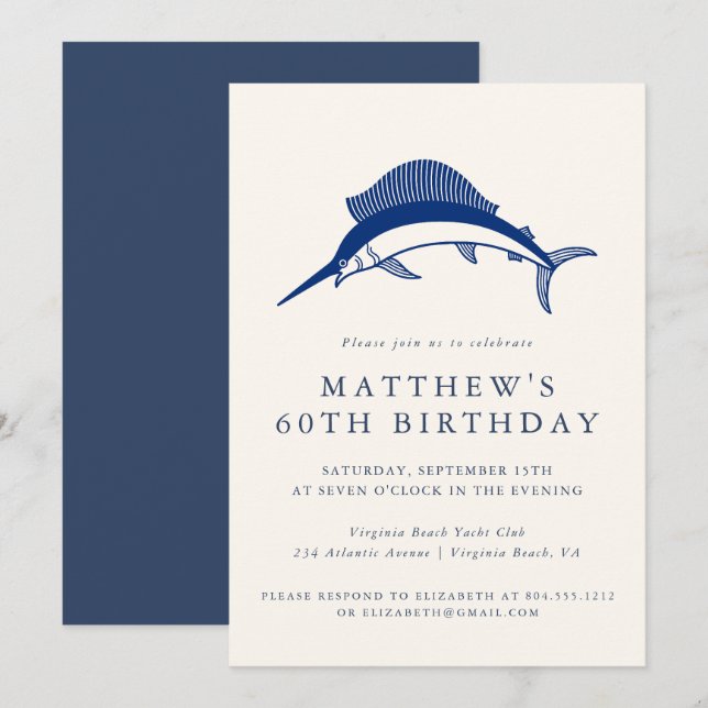 Convites Elegant Coastal Fisherman Adult Birthday Party  (Frente/Verso)