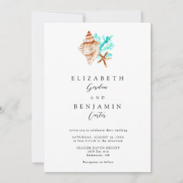 Convites Elegant Coastal Seashell Watercolor Beach Wedding