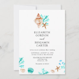 Convites Elegant Coastal Seashell Watercolor Beach Wedding
