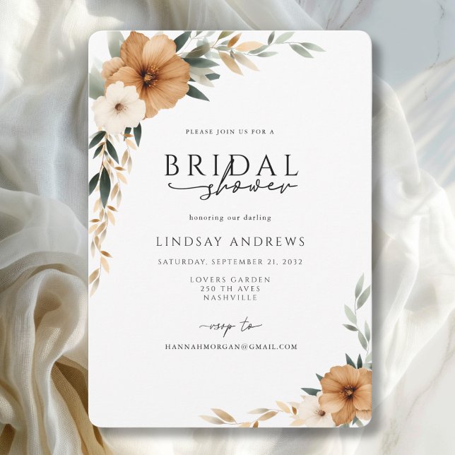 Convites Elegant Copper & Earthy Botanical Bridal Shower (Elegant Copper & Earthy Botanical Bridal Shower Invitation)
