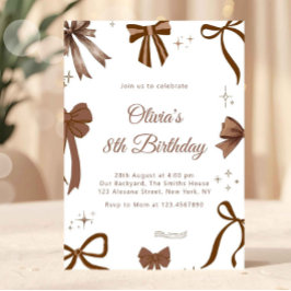 Convites Elegant Coquette Brown Bow Birthday Invitation