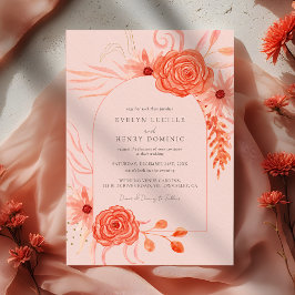 Convites Elegant Coral Floral Terracotta Wedding