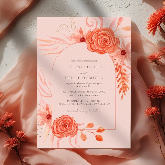 Convites Elegant Coral Floral Terracotta Wedding (Criador carregado)