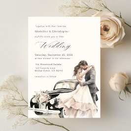 Convites Elegant Couple Vintage Wedding Car Invitation
