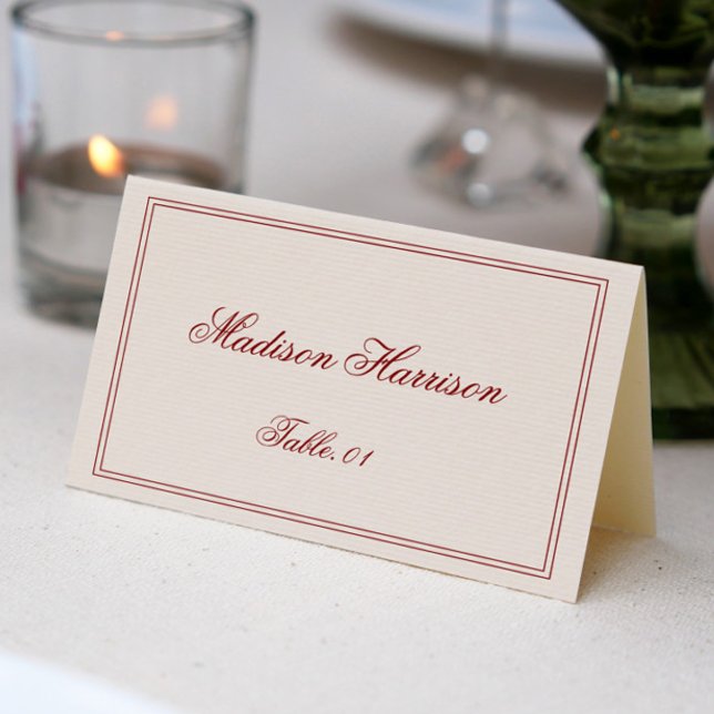 Convites Elegant Cream and Burgundy Wedding Place Card DIY (Criador carregado)