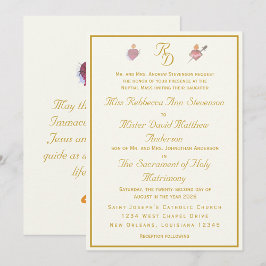 Convites Elegant Cream Two Hearts Catholic Wedding