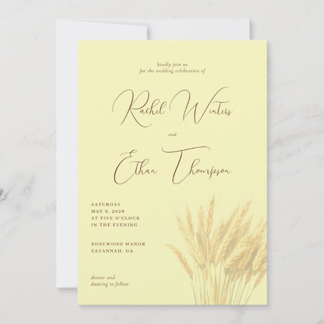 Convites Elegant Cream Wheat Illustration (Frente)