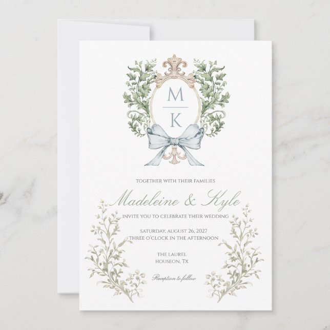 Convites Elegant Crest Monogram Wedding Invitation (Frente)