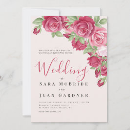 Convites Elegant Crimson & Pink Roses Wedding Invitation