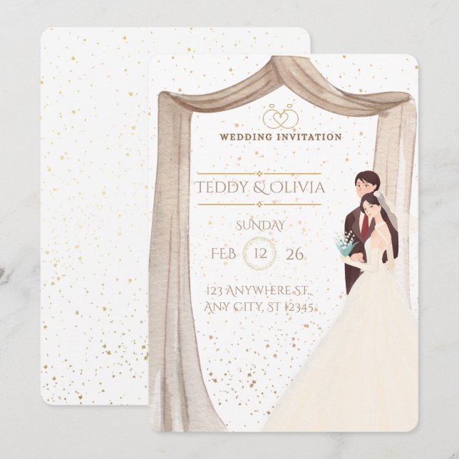 Convites Elegant Custom Wedding Invitation - Romantic Bride (Frente/Verso)