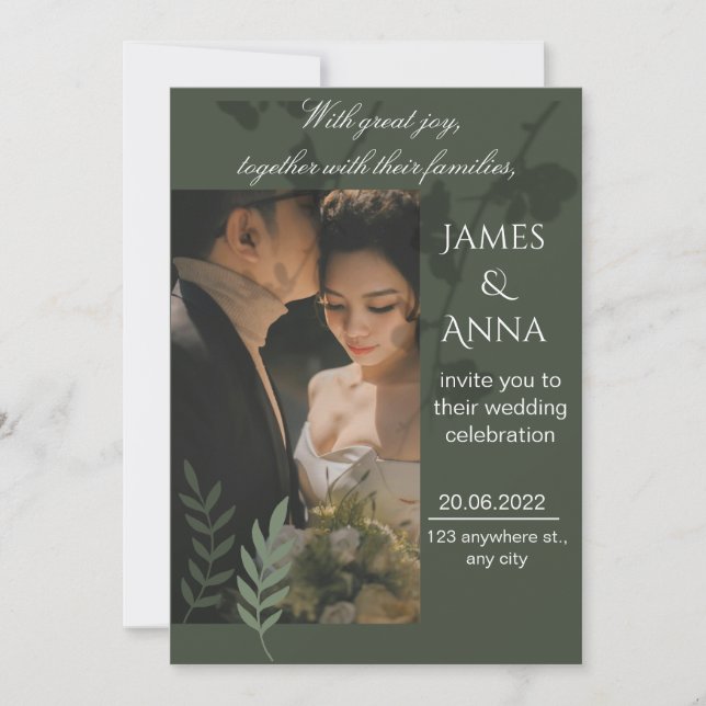 Convites Elegant customizable olive green wedding  (Frente)