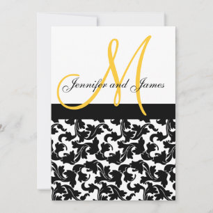 Convites Elegant Damask Wedding Invitation Monogram Yellow