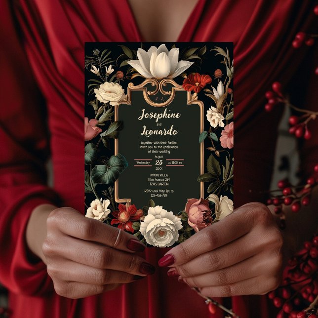 Convites Elegant Dark Floral Vintage Wedding Invitation (Criador carregado)