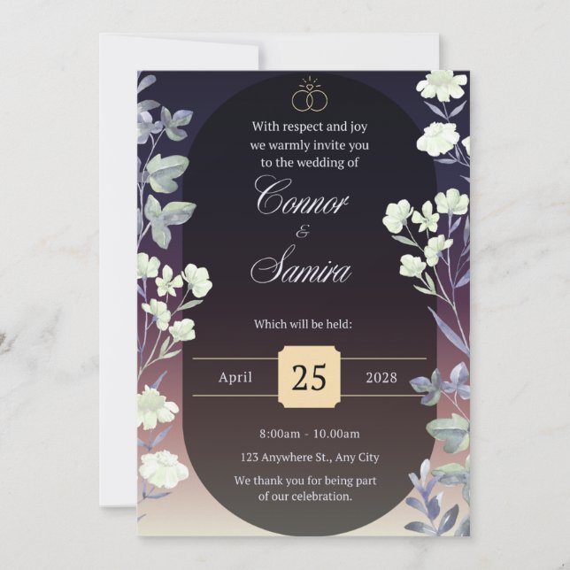 Convites Elegant Dark Floral Wedding Invitation (Frente)