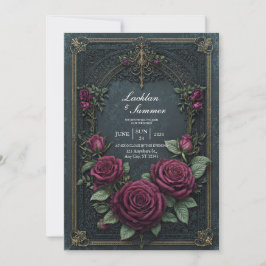 Convites Elegant Dark Gothic Burgundy Rose Arched Wedding