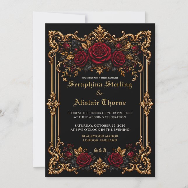 Convites Elegant Dark Gothic Wedding Invitation (Frente)