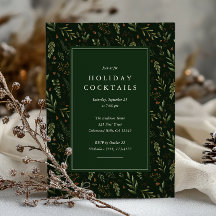 Elegant Dark Green Botanical Holiday Cocktails