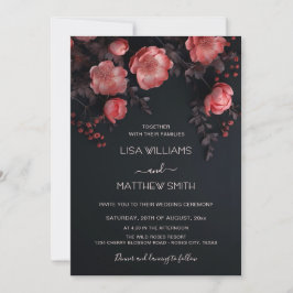 Convites Elegant Dark Moody 3D Roses Wedding