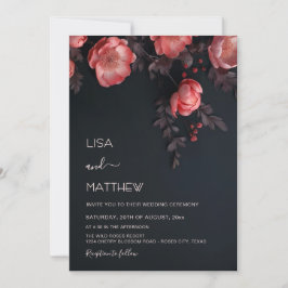 Convites Elegant Dark Moody 3D Roses Wedding