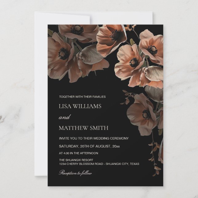 Convites Elegant Dark Moody Blush Flowers  Wedding (Frente)
