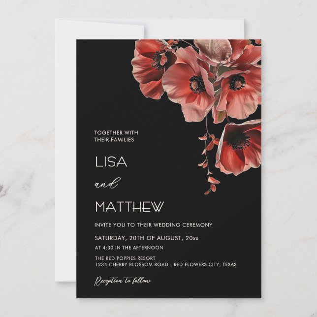 Convites Elegant Dark Moody Red Flowers  (Frente)