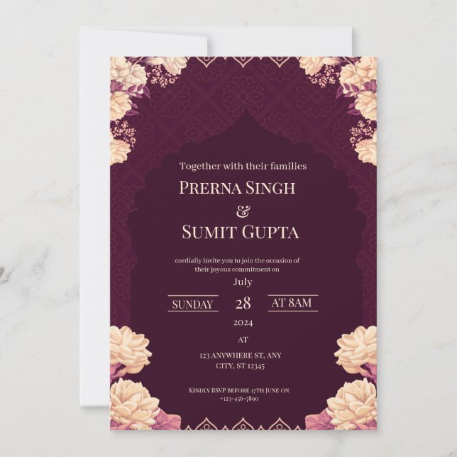 Convites Elegant Dark Purple Wedding Invitation (Frente)