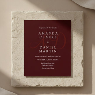 Convites Elegant Deep Burgendy Wedding Monogram Initials 