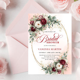 Convites Elegant Deep Red Eucalyptus Bridal Shower Invite
